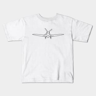 Vintage Supermarine Spitfire fighter aircraft wheels down outline graphic (black) Kids T-Shirt